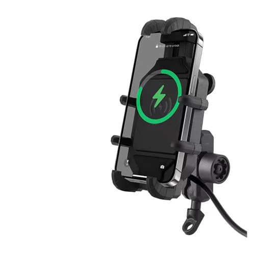 WPHLYZ GPS Navigations Halterung Outdoor Motorrad Reiten Stoßdämpfung Handy Halterung Acht Klaue Feste Halterung Drahtlose Lade Navigation Halter Telefonhalterung(Charging - Mirror) von WPHLYZ