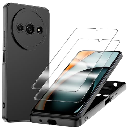 WQRTYJK für Xiaomi Redmi A3 Hülle, 2 Stück Panzerglas Schutzfolie Silikon Handyhülle, Stoßfest Schutzhülle Case, Schwarz von WQRTYJK