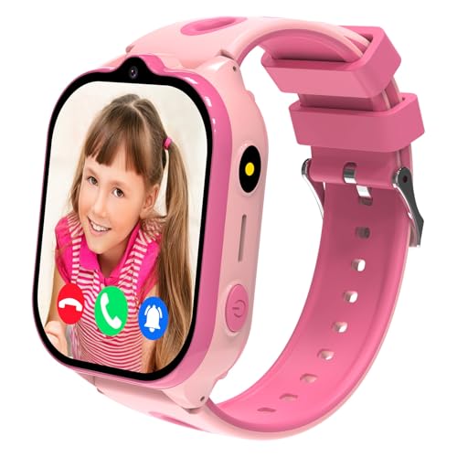 WQYIOU Smartwatch Kinder, 4G Kinder Smartwatch mit GPS, Videoanrufe, Telefonfunktion, SOS, Schulmodus, Schrittzähler, Voice Chat, Schlafen, Kinder Telefonuhr für Mädchen und Jungen (Rosa, 6-15 Jahre) von WQYIOU