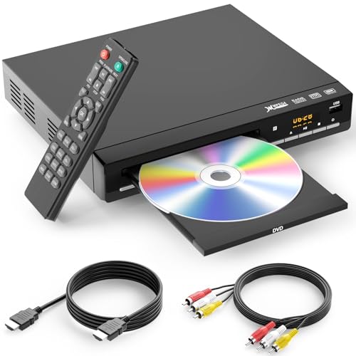 DVD-Player für Fernseher mit HDMI, DVD-Player für alle Regionen, CD-Player für Heim-Stereoanlage, inklusive HDMI- und Cinch-Kabel – perfekt für Home Entertainment von WSJSYH