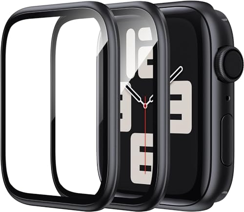 WSKEN Displayschutzfolie für Apple Watch, 44 mm, Serie SE2/SE/6/5/4, Rahmen aus Titanlegierung + 9H gehärtetes Glas, [Originalbehalten] [berührungsempfindlich] leichtes Schutzglas für iWatch 44 mm, 2 von WSKEN