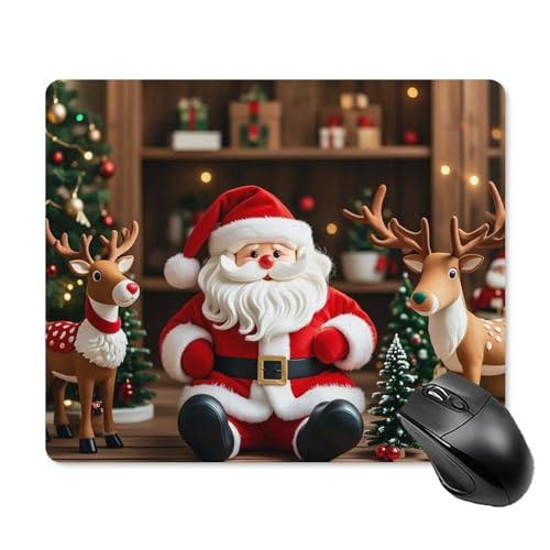 Quadratisches Mauspad mit rutschfester Gummiunterseite, Gaming-Mauspads, Weihnachtsmann-Puppe, Rentier-Modell, wasserdicht, personalisierbar, waschbar, Computer-Mauspads für Laptop, Büro, Arbeit, 9,8 von WSOIHFEC