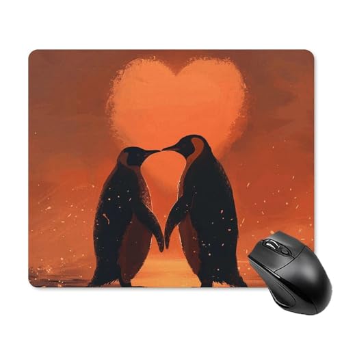 Quadratisches Mauspad mit rutschfester Gummiunterseite, Gaming-Mauspads, zwei verliebte Pinguine Mauspad, wasserdicht, personalisierbar, waschbar, Computer-Mauspads für Laptop, Büro, Arbeit, 24,9 x von WSOIHFEC