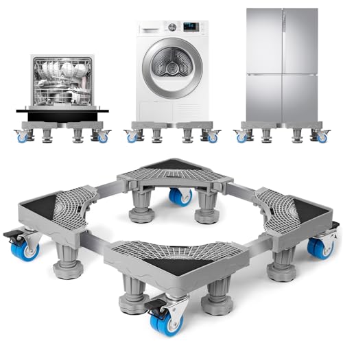 WUFANC Waschmaschinen Untergestell 8-Fuß 4-Rad, Waschmaschine Untergestell Belastbar Bis zu 300kg, Verstellbare Größe (41-62cm), Untergestell für Waschmaschine Rutschfest und Stoßdämpfend (Grau-400KG) von WUFANC