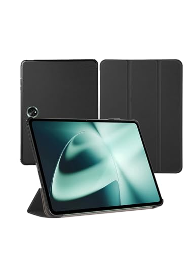 Schutzhülle für Oneplus Pad 2/Pad Pro 12,1 Zoll 2024 Tablet PC Android 14, harter PC und Premium-PU-Ständer, ultraleicht, schlanke Schale, Standabdeckung, Schwarz von WUNIAK