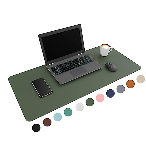 WURK Schreibtischunterlage [90 cm x 43 cm] - Premium Qualität - Mauspad - Große Schreibunterlage - Mauspad XXL - Rutschfeste Unterlagenmatte - Desk Mat - PU Leder Inklusive Kabelclip (Grün) von WURK