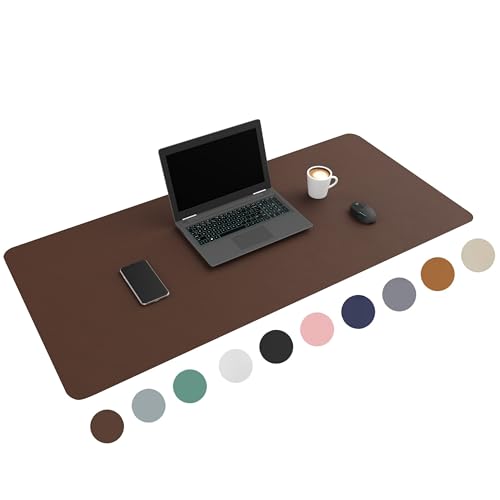 WURK Schreibtischunterlage [120 cm x 60 cm] - Premium Qualität - Mauspad - Große Schreibunterlage - Mauspad XXL - Rutschfeste Unterlagenmatte - Desk Mat - PU Leder Inklusive Kabelclip (Braun) von WURK