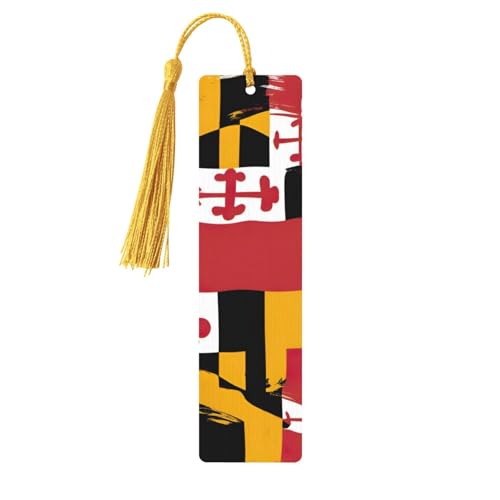 Lesezeichen aus Holz mit Maryland-Flagge, mit Quasten, Lesezeichen, Etikett, Ornament, personalisierte Dekoration von WURTON