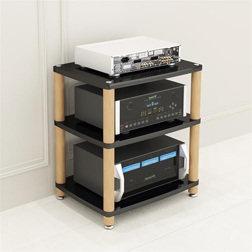 Audio Rack HiFi Regal Verstärkerschrank-Rack, 60 cm Langer Stauraum Für Entertainment-Stereokomponenten/Plattenspieler/Receiver/elektronische Geräte, Eck-Entertainment-Center(Black,3 Layer) von WYJBFA