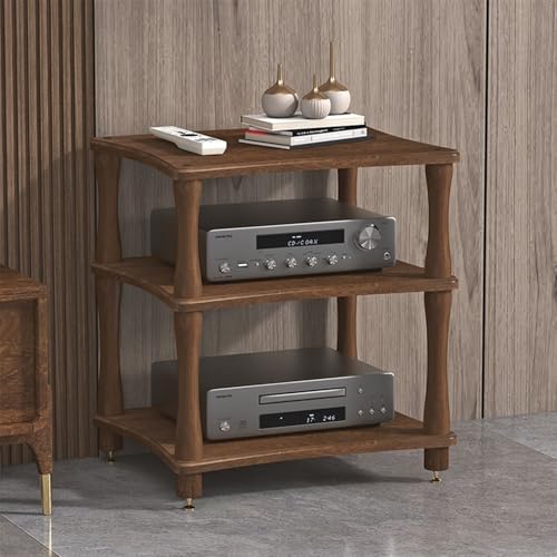 audio rack hifi regal Hifi-Audio-Rack-Regal, 1 2 3 4-stufiger AV-Komponenten-Medienständer, Stereo-Schrank, Audio-Video-Turm Mit Stoßfüßen Für Verstärker/DVD-Player/Spielekonsole/Schallplatte(Walnut,3 von WYJBFA