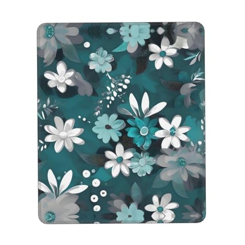 Mauspad mit Blumenmuster, leicht zu verschieben, spritzwassergeschützte Oberfläche, personalisiertes Design, tragbar, 21,6 x 26,9 cm, Blaugrün von WYJLTTYT