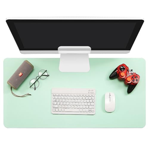 Extended Mouse Pad Mat, 90 x 45 cm PU Leather Desk Mat, Wasserdichte Schreibunterlage Laptop Tischunterlage, Non-Slip Desk Writing Pad for Office Home (Augenschutz grün + himmelblau) von WZHHDM