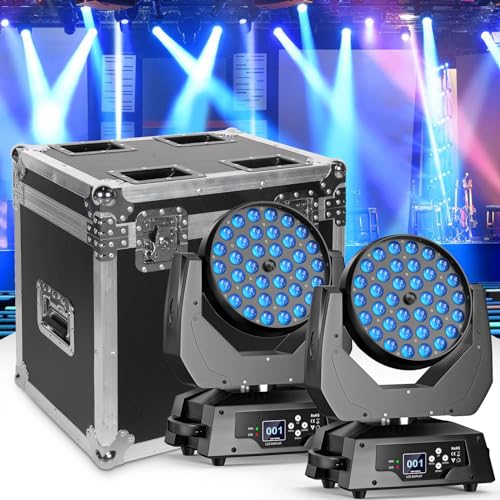 36x10W Moving Head LED mit Flightcase Wash Lichteffekt Zoom 23-72 Grad DMX DJ Lichter Fokussierung RGBW Touchscreen Bühnenleuchten für Weihnachten Hochzeit Disco Party Bar von WZYBUTA
