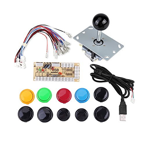 Arcade-Spiel-Tasten-Kits, Zero Delay Arcade Game DIY Kits Teile 10 Tasten + Joystick + USB-Encoder für MAME PC von Walfront