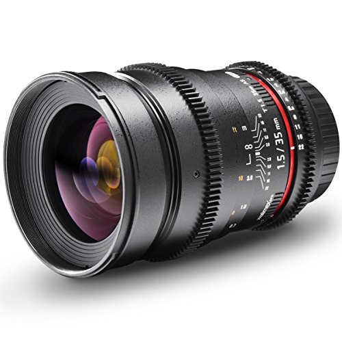 Walimex Pro VDSLR 35mm 1:1,5 Foto- und Videoobjektiv für Nikon F Objektivbajonett schwarz (manueller Fokus, für Vollformat Sensor gerechnet, IF, Filterdurchmesser 77mm, stufenlose Blendeneinstellung) von Walimex pro