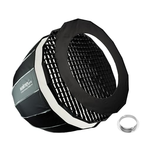 Walimex pro Studio Parabolic Softbox 90cm + Softboxadapter für Elinchrom (Außendurchmesser: 15,2 cm), einfacher Aufbau Dank Schirmfunktion, inkl. Grid, Maske, Bowens Adapter und Transporttasche von Walimex pro