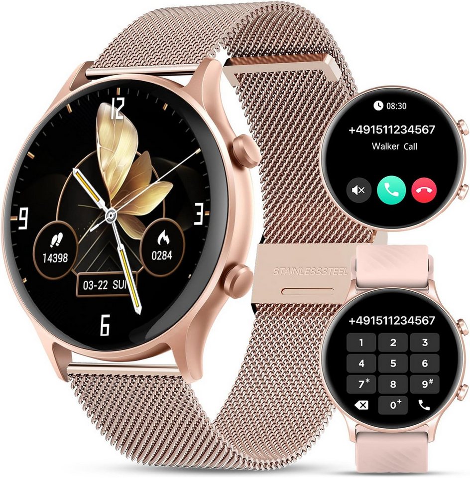 WalkerFit Smartwatch (1,39 Zoll, Android, iOS), mit Telefonfunktion Schrittzähler mit Pulsmesser, Menstruationszyklus von WalkerFit