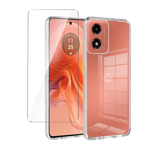 Wanglaism handyhülle für Motorola Moto G04 4G/G24 4G Hülle + 1 gehärtetes Glas Displayschutzfolie, Weiche und transparente TPU Handyhülle Case Cover. von Wanglaism