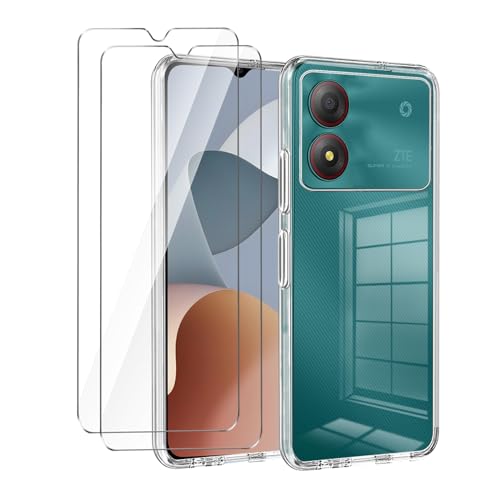 Wanglaism handyhülle für ZTE Blade A34 Hülle + 2 gehärtetes Glas Displayschutzfolie, Weiche und transparente TPU Handyhülle Case Cover. von Wanglaism