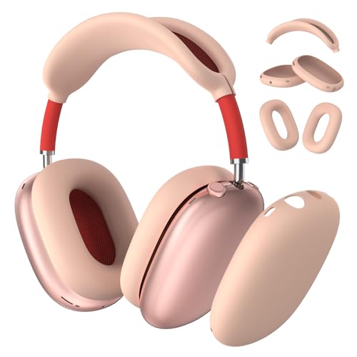 Wanme 3 in 1 Hülle für Airpods Max, Weiche Silikon Ohrpolster Schutz Abdeckungen+ TPU Schutzhülle+ Kopfband Cover Case, Kratzfestes Schutzhüllen Kopfhörer Zubehör für Apple AirPods Max, Rosa von Wanme