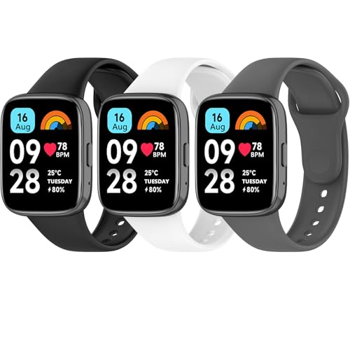 Wanme Armband für Xiaomi Redmi Watch 3 Active Armband Herren Damen, Weiches Silikon Armbänder, Wasserdichtes Sport Uhrenarmband Ersatzarmband für Redmi Watch 3 Active, Schwarz/Weiß/Grau von Wanme