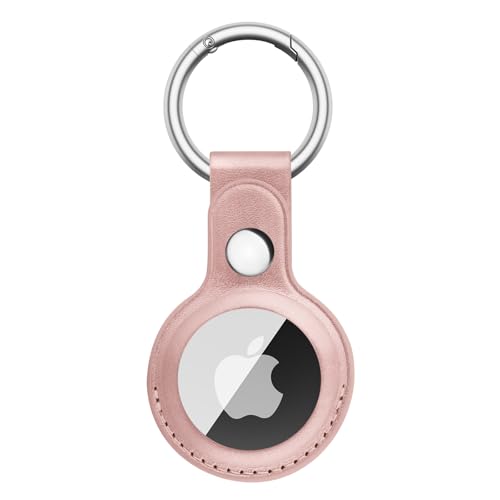 Wanme Hülle für Apple AirTag Anhänger mit Schlüsselanhänger, AirTags PU Leder Tragbar Keyring Abdeckung, Schutzhülle für Apple AirTag Case Tracker (Roségold) von Wanme