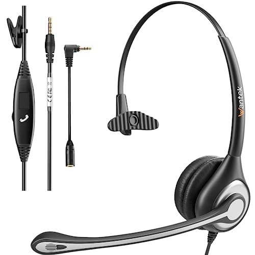 Wantek Headset mit Mikrofon 601F Mono 3.5 mm Kopfhörer (2.5 Adapter enthalten) mit Noise Cancelling Mic für PC Computer Laptop Tablet Call Center Online Meetings Büro Anrufe, A601N von Wantek