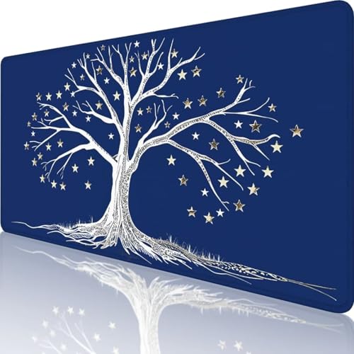 Blau Mauspad XXL 600 x 300, Erweiterte Groß Mousepad Baum, Wasserfest Schreibtischunterlage Groß Vernähte Kanten Design, Mouse Pad mit Rutschfeste Gummibasis für Pc Büro Deko, Geschenke für Männer 2-2 von Wanziho