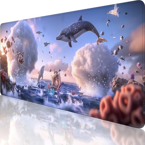 Blau Mauspad XXL 700 x 300mm, Erweiterte Groß Mousepad Delphin, Wasserfest Schreibtischunterlage Vernähte Kanten Design, Mouse Pad mit Rutschfeste Gummibasis für Pc Büro Deko, Geschenke für männer 3-3 von Wanziho