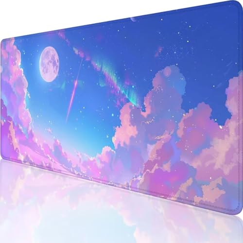 Blau Mauspad XXL 800 x 300, Erweiterte Groß Mousepad Landschaft, Wasserfest Schreibtischunterlage Vernähte Kanten Design, Mouse Pad mit rutschfeste Gummibasis für Pc Büro Deko, Geschenk Frau z-8 von Wanziho