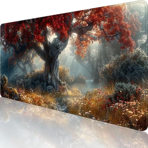 Gelb Mauspad XXL 700 x 300, Erweiterte Groß Mousepad Baum, Wasserfest Schreibtischunterlage Groß Vernähte Kanten Design, Mouse Pad mit Rutschfeste Gummibasis für Pc Büro Deko, Geschenke für Männer 7-M von Wanziho