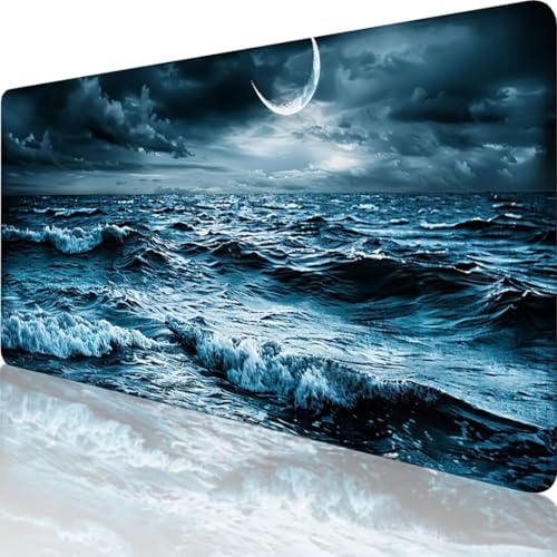 Grau Gaming Mauspad XXL 1000 x 500mm Mousepad Mond, Erweiterte Groß Mauspad Schreibtischunterlage mit Vernähte Kanten Design, WassXerdicht Anti-Rutsch für PC, Laptop Büro Desk Mat Deko Geschenke c-A von Wanziho