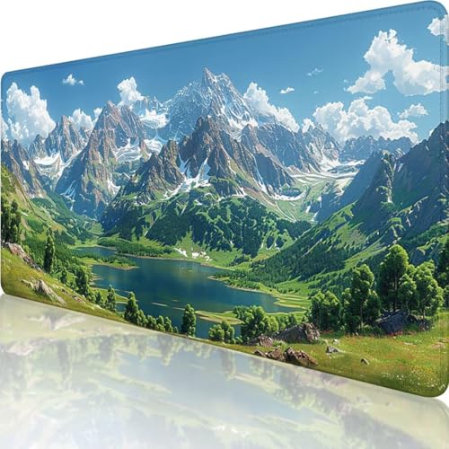 Grün Mauspad XXL 700 x 300, Erweiterte Groß Mousepad Landschaft, Wasserfest Schreibtischunterlage Vernähte Kanten Design, Mouse Pad mit rutschfeste Gummibasis für Pc Büro Deko, Geschenk Frau 8-C von Wanziho