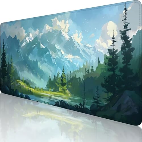 Grün Mauspad XXL 700 x 300mm, Erweiterte Groß Mousepad Landschaft, Wasserfest Schreibtischunterlage Vernähte Kanten Design, Mouse Pad mit rutschfeste Gummibasis für Pc Büro Deko, Geschenk Frau z-I von Wanziho