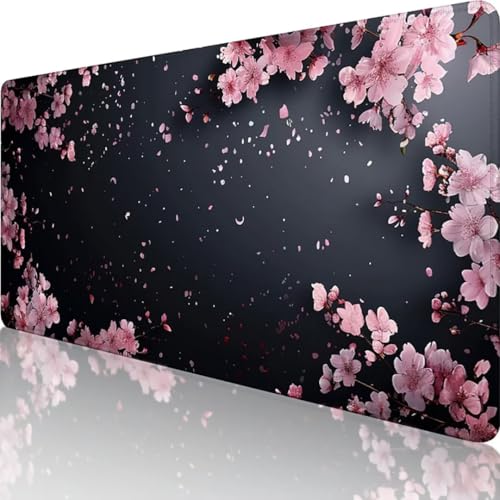 Rosa Mauspad XXL 600 x 300mm, Erweiterte Groß Mousepad Blume, Wasserfest Schreibtischunterlage Vernähte Kanten Design, Mouse Pad mit rutschfeste Gummibasis für Pc Büro Deko, Geschenke für Frauen d-1 von Wanziho