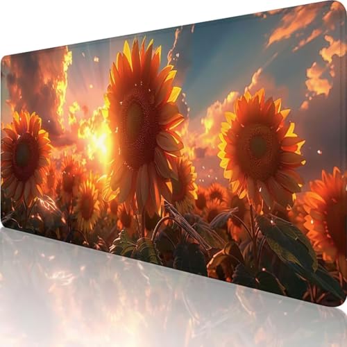 Rosa Mauspad XXL 700 x 300mm, Erweiterte Groß Mousepad Sonnenblume, Wasserfest Schreibtischunterlage Vernähte Kanten Design, Mouse Pad mit rutschfeste Gummibasis für Pc Büro Deko, Geschenke 9-5 von Wanziho