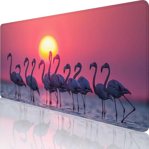 Rosa Mauspad XXL 800x300 mm, Erweiterte Groß Mousepad Flamingo, Wasserfest Schreibtischunterlage Vernähte Kanten Design, Mouse Pad mit Rutschfeste Gummibasis für Pc Büro Deko, Geschenke für männer e-4 von Wanziho