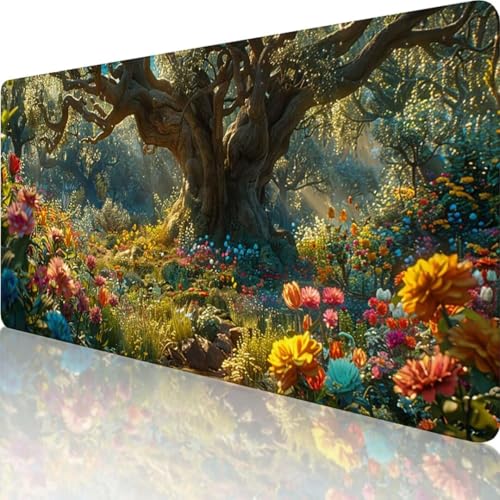 Rosa Mauspad XXL 900 x 400mm, Erweiterte Groß Mousepad Blume, Wasserfest Schreibtischunterlage Vernähte Kanten Design, Mouse Pad mit rutschfeste Gummibasis für Pc Büro Deko, Geschenke für Frauen r-4 von Wanziho