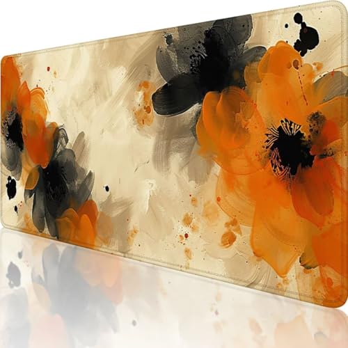 Rot Gaming Mauspad XXL 1000 x 500 Mousepad Blume, Erweiterte Groß Mauspad Schreibtischunterlage mit Vernähte Kanten Design, WassXerdicht Anti-Rutsch für PC, Laptop Büro Desk Mat Deko Geschenke 6-E von Wanziho