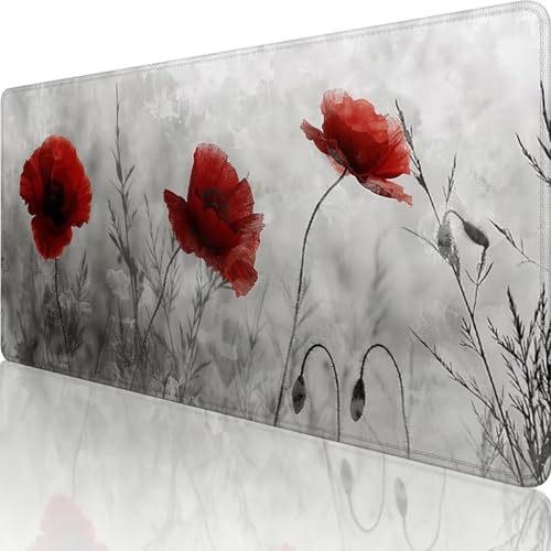 Rot Gaming Mauspad XXL 1200 x 600mm Mousepad Blume, Erweiterte Groß Mauspad Schreibtischunterlage mit Vernähte Kanten Design, WassXerdicht Anti-Rutsch für PC, Laptop Büro Desk Mat Deko Geschenke i-W von Wanziho