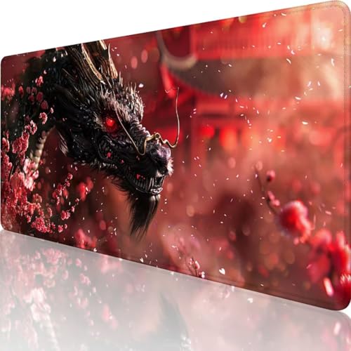 Rot Gaming Mauspad XXL 1500 x 800 Mousepad Drachen, Erweiterte Groß Mauspad Schreibtischunterlage mit Vernähte Kanten Design, WassXerdicht Anti-Rutsch für PC, Laptop Büro Desk Mat Deko Geschenke 4-Y von Wanziho