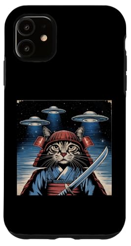 Hülle für iPhone 11 Japan Kawaii Katze Samurai Selfie mit Alien UFOs Weird von Warrior Vintage Japanese Samurai Cat tshirt