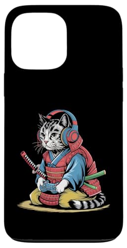 Hülle für iPhone 13 Pro Max Japan Kawaii Katze Samurai Kopfhörer Videospiel-Controller von Warrior Vintage Japanese Samurai Cat tshirt