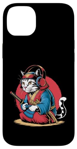 Hülle für iPhone 14 Plus Japan Kawaii Katze Samurai Kopfhörer Videospiel-Controller von Warrior Vintage Japanese Samurai Cat tshirt