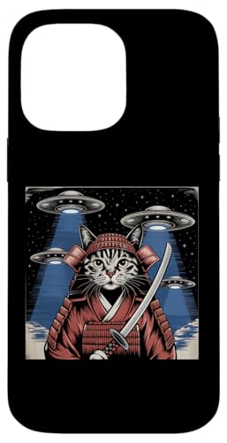 Hülle für iPhone 14 Pro Max Japan Kawaii Katze Samurai Selfie mit Alien UFOs Weird von Warrior Vintage Japanese Samurai Cat tshirt