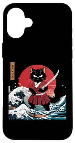 Hülle für iPhone 16 Plus Japan Kawaii Katze Samurai Retro Vintage japanische Kunst Legende von Warrior Vintage Japanese Samurai Cat tshirt