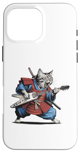 Hülle für iPhone 16 Pro Max Japan Kawaii Katze Samurai spielt Gitarre Rock Star Rock Roll von Warrior Vintage Japanese Samurai Cat tshirt