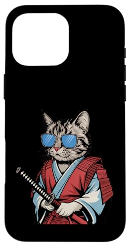 Hülle für iPhone 16 Pro Max Japanische Kawaii-Katze, Samurai, Retro-Sonnenbrille von Warrior Vintage Japanese Samurai Cat tshirt