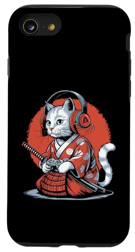 Hülle für iPhone SE (2020) / 7 / 8 Japan Kawaii Katze Samurai Kopfhörer Videospiel-Controller von Warrior Vintage Japanese Samurai Cat tshirt