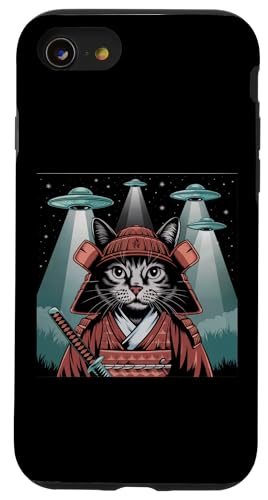 Hülle für iPhone SE (2020) / 7 / 8 Japan Kawaii Katze Samurai Selfie mit Alien UFOs Weird von Warrior Vintage Japanese Samurai Cat tshirt